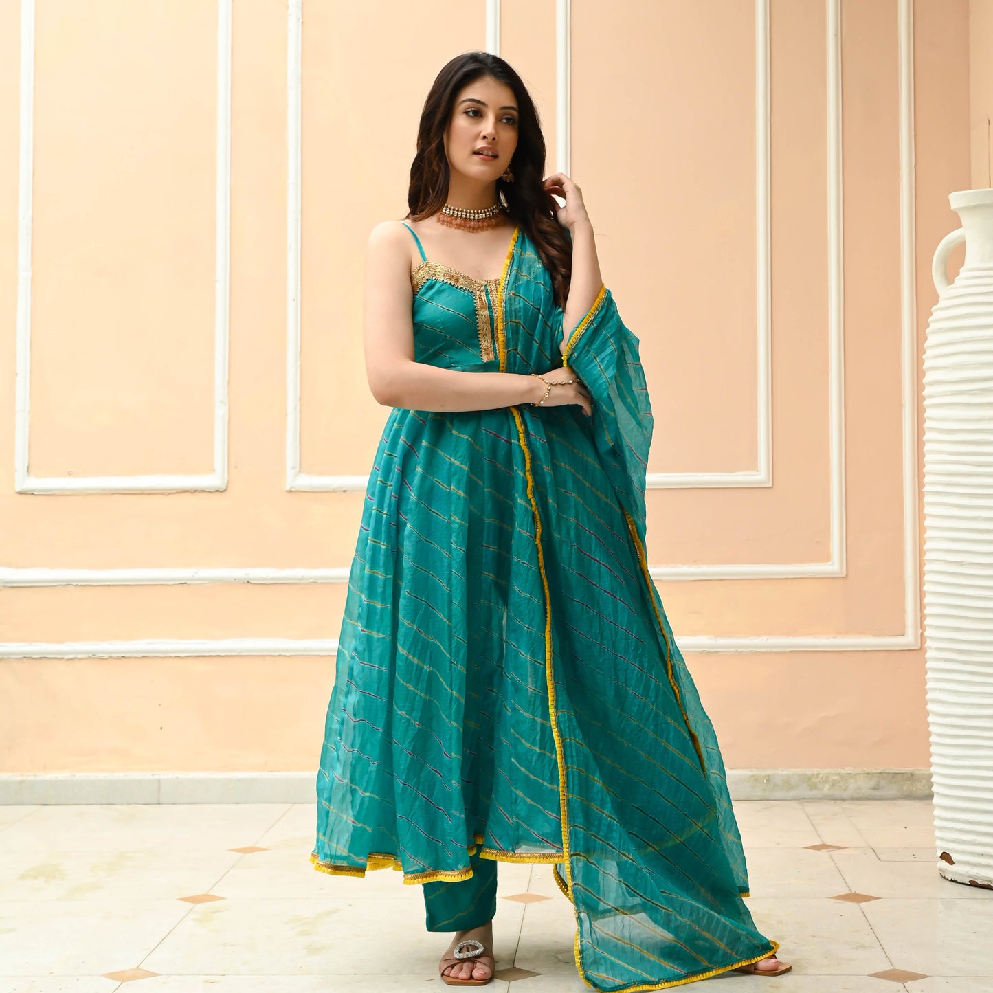 Sakhi Fashions Rama Green Leheriya Suit Set