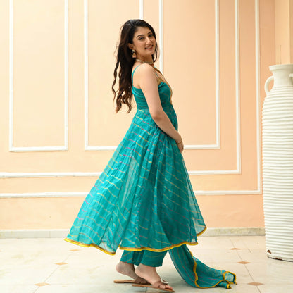 Sakhi Fashions Rama Green Leheriya Suit Set