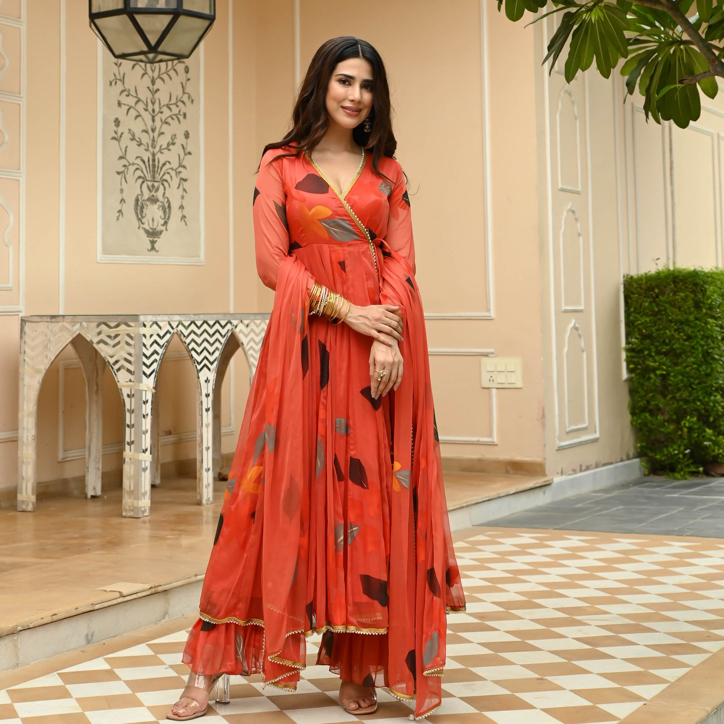 Sakhi Fashions Tangerine Handpainted Suit Set