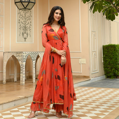 Sakhi Fashions Tangerine Handpainted Suit Set