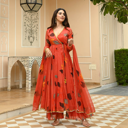 Sakhi Fashions Tangerine Handpainted Suit Set