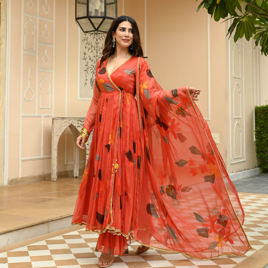 Sakhi Fashions Tangerine Handpainted Suit Set