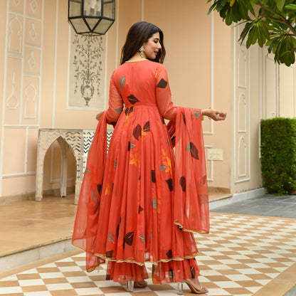 Sakhi Fashions Tangerine Handpainted Suit Set
