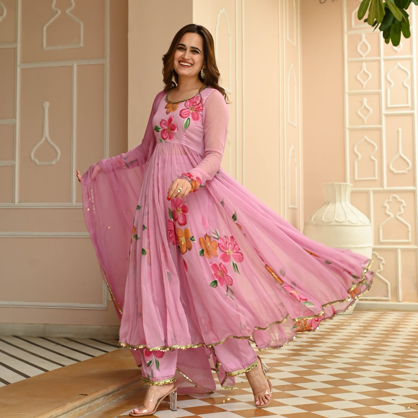 Sugar Chiffon Handpainted Suit Set