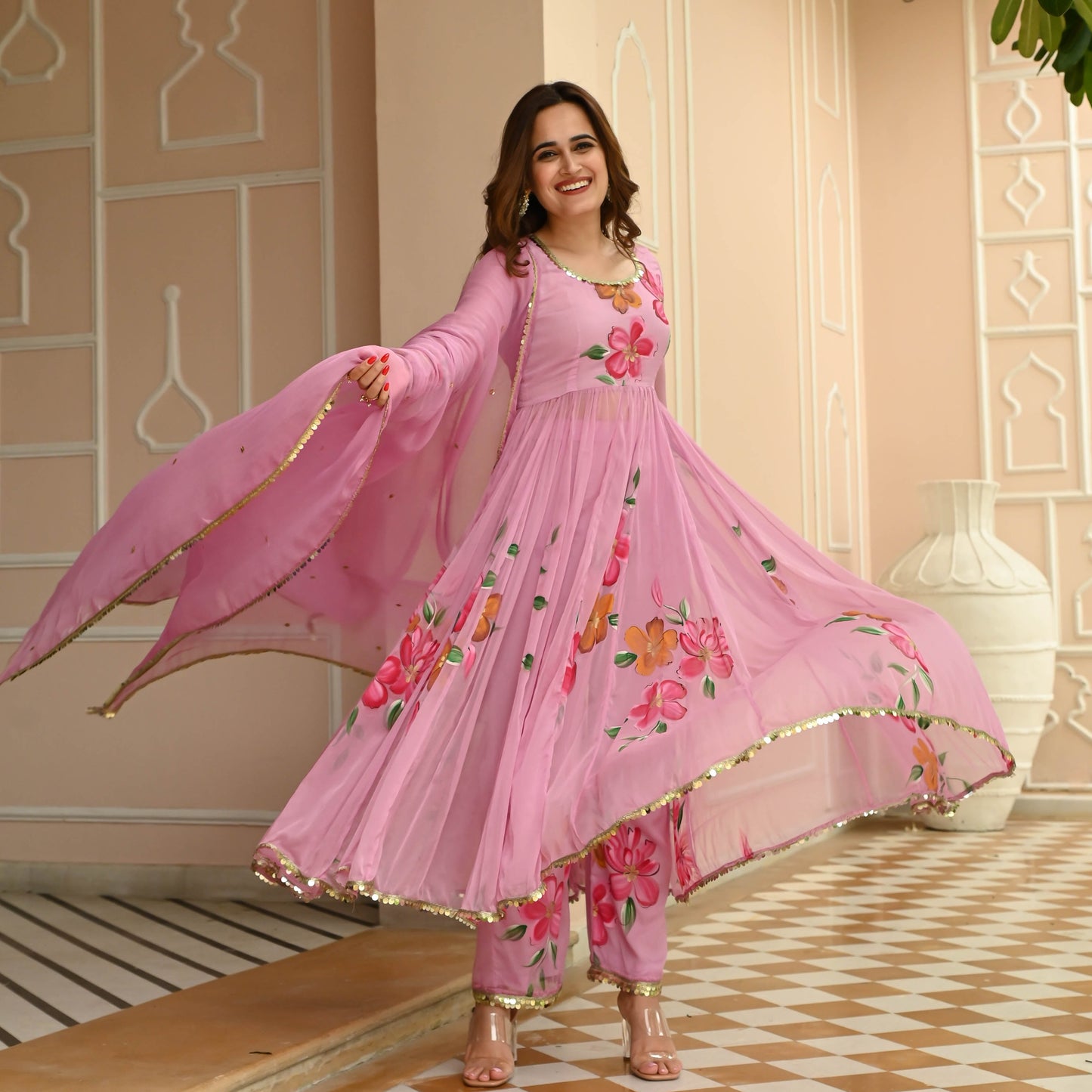 Sugar Chiffon Handpainted Suit Set
