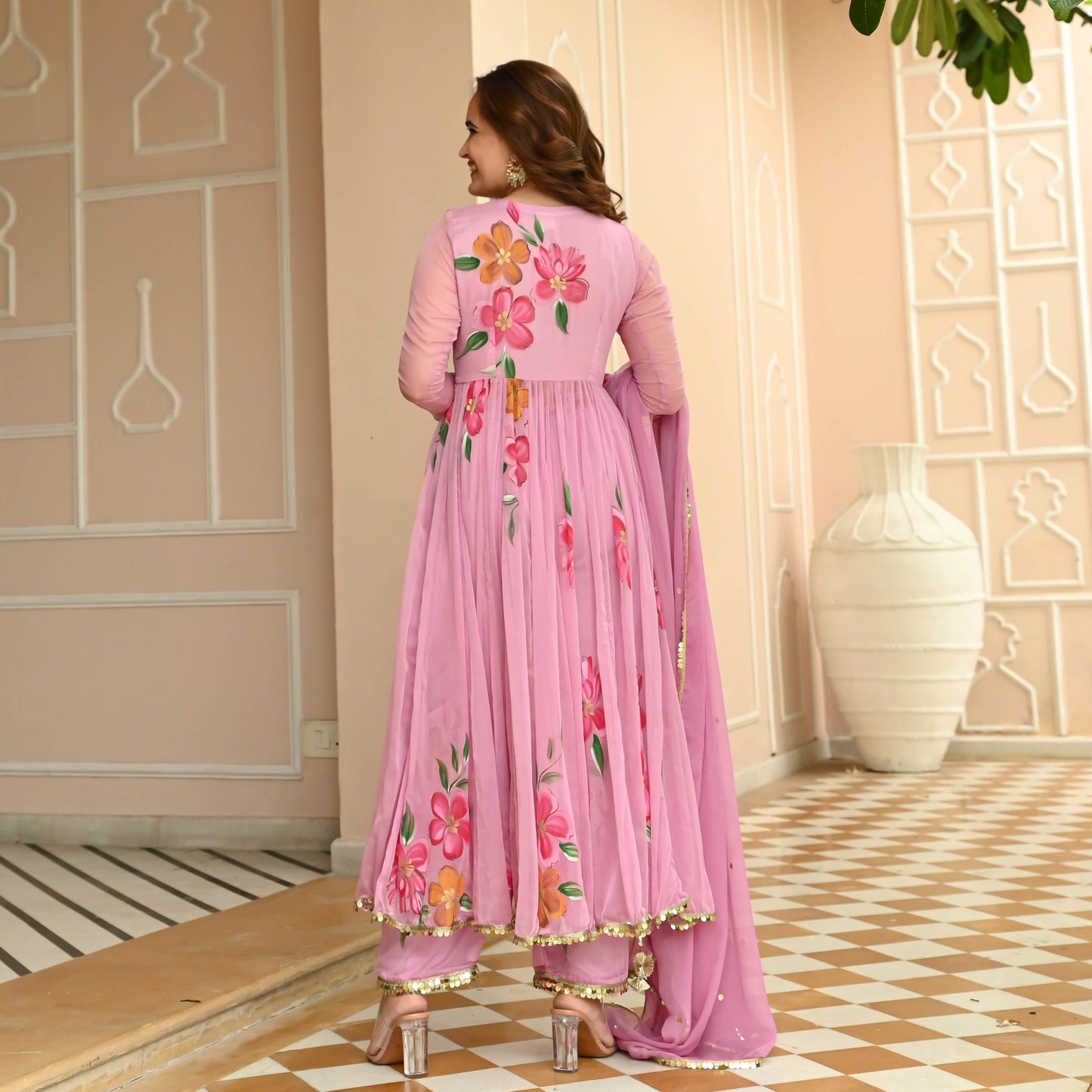 Sugar Chiffon Handpainted Suit Set