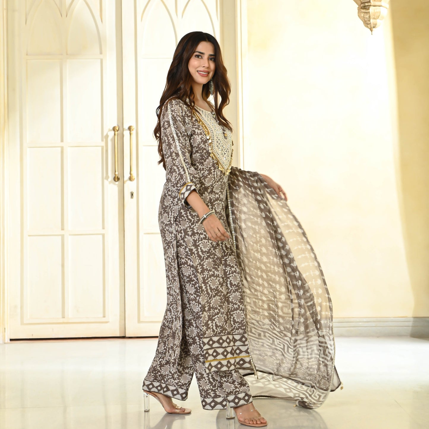 White Grey Natural Dye Suit Set