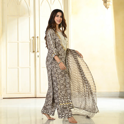 White Grey Natural Dye Suit Set