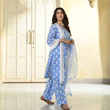 Powder Blue Handblock Printed Suit Set