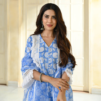 Powder Blue Handblock Printed Suit Set
