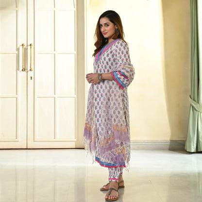 White Handblock Printed Suit Set