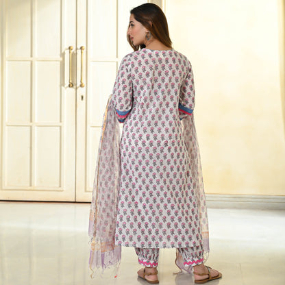 White Handblock Printed Suit Set