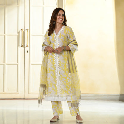 Light Yellow Handblock Printed Suit Set