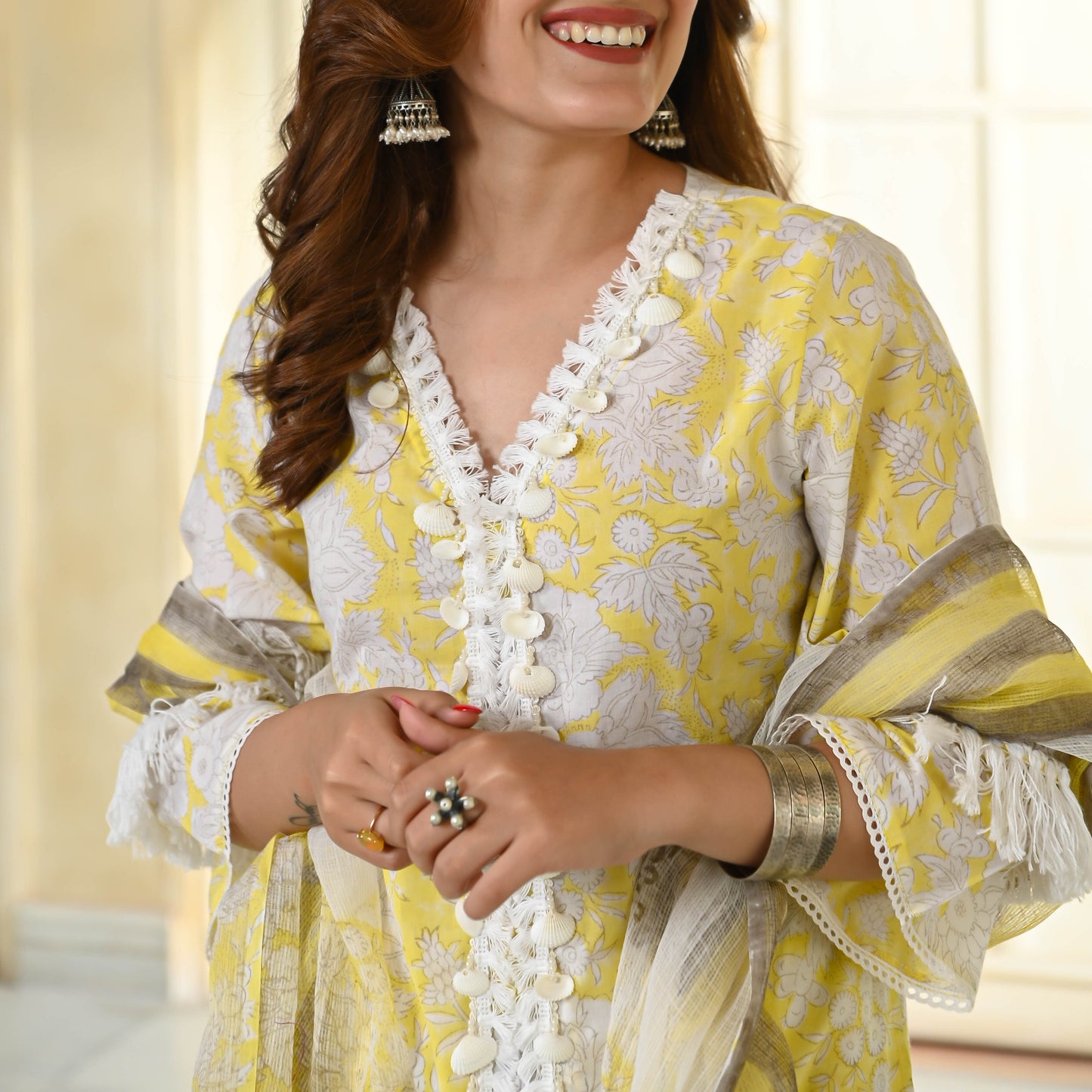 Light Yellow Handblock Printed Suit Set