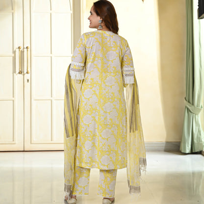 Light Yellow Handblock Printed Suit Set