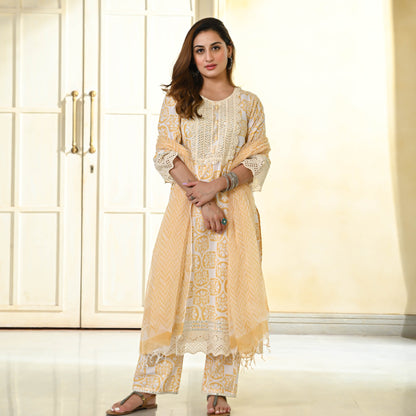 Dusty Yellow Handblock Printed Suit Set