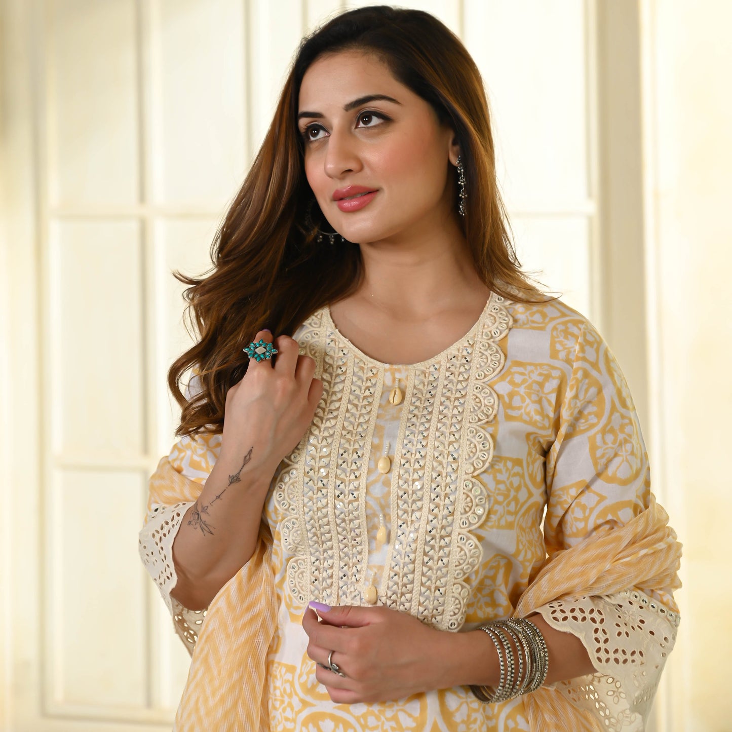 Dusty Yellow Handblock Printed Suit Set