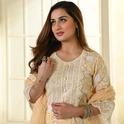 Dusty Yellow Handblock Printed Suit Set