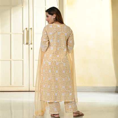 Dusty Yellow Handblock Printed Suit Set