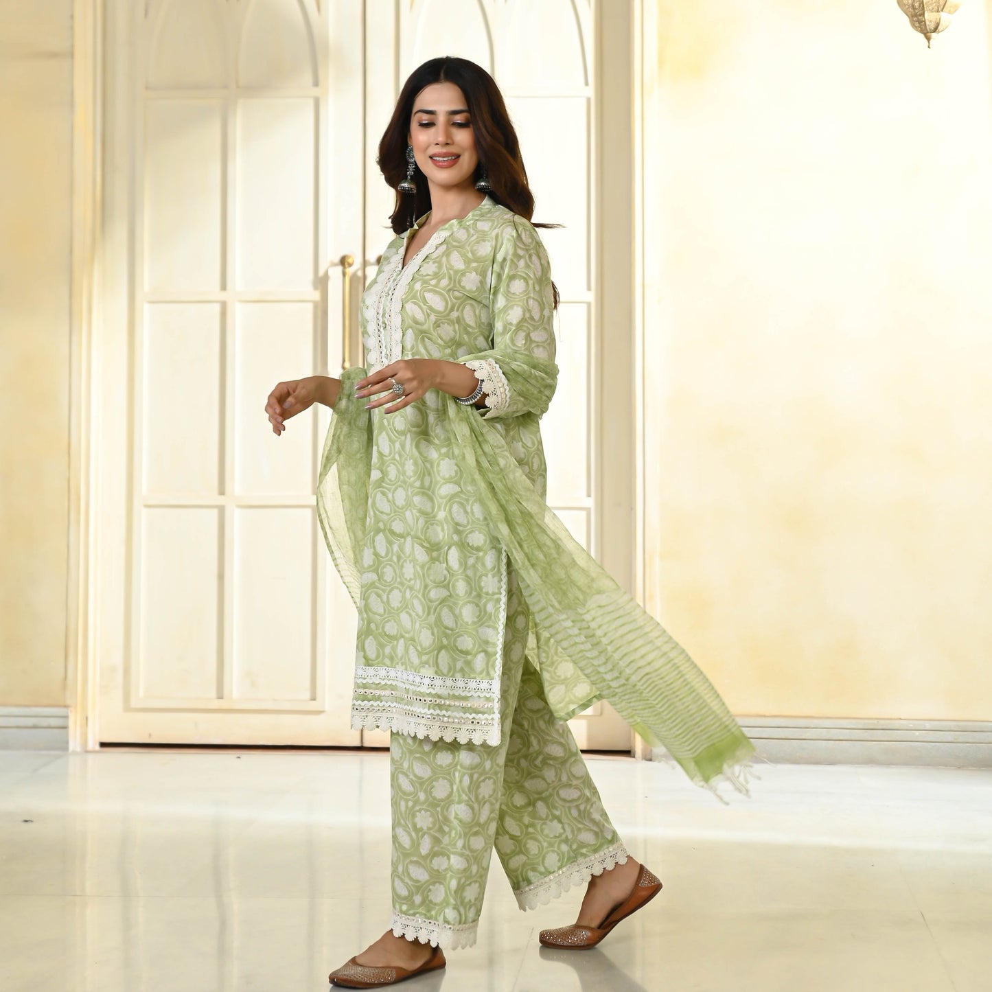 Sakhi Fashions Rust Green Handblock Printed Suit Set