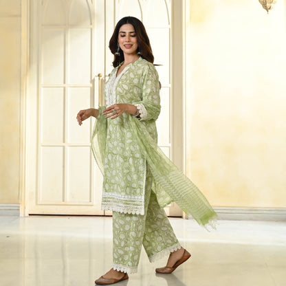 Sakhi Fashions Rust Green Handblock Printed Suit Set
