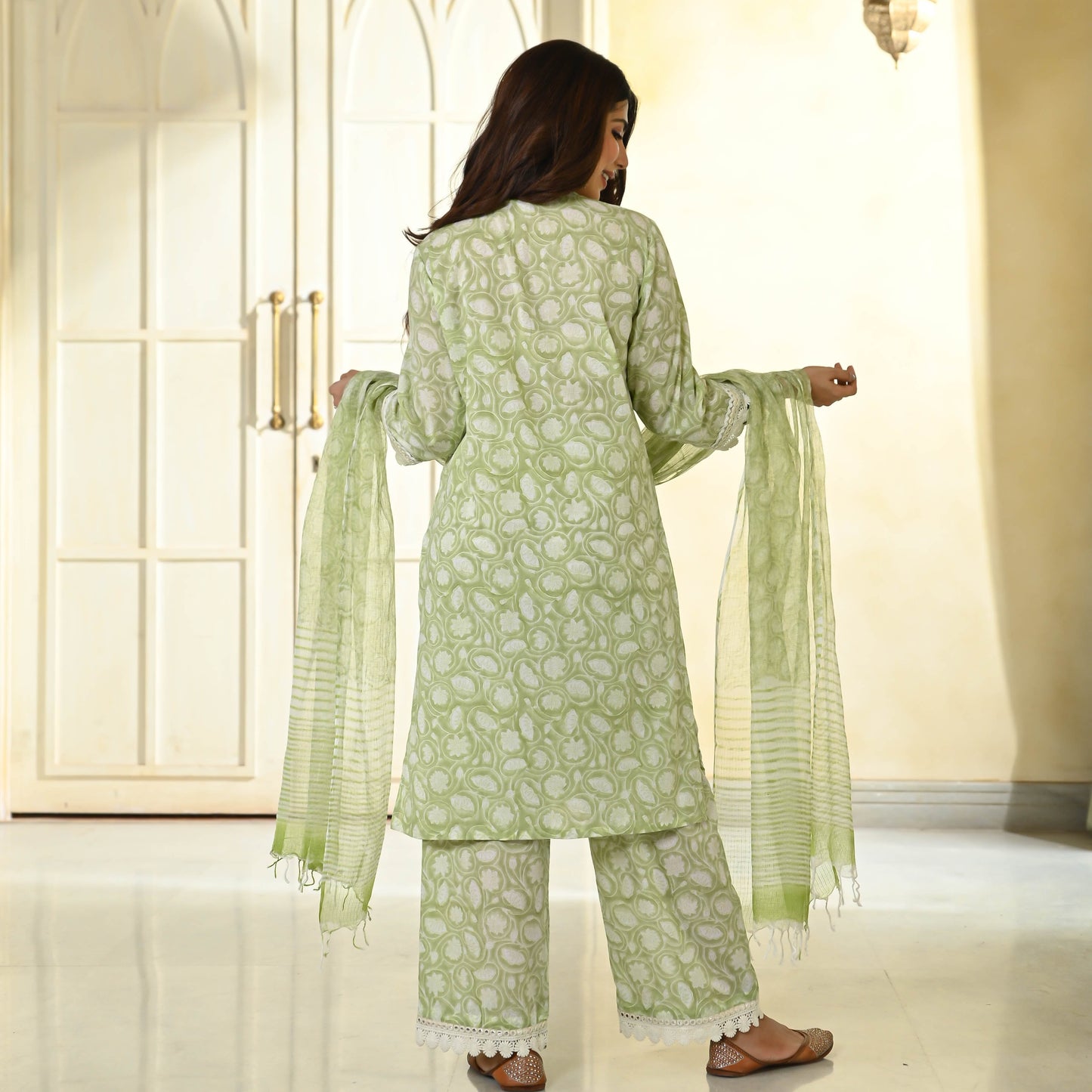 Sakhi Fashions Rust Green Handblock Printed Suit Set