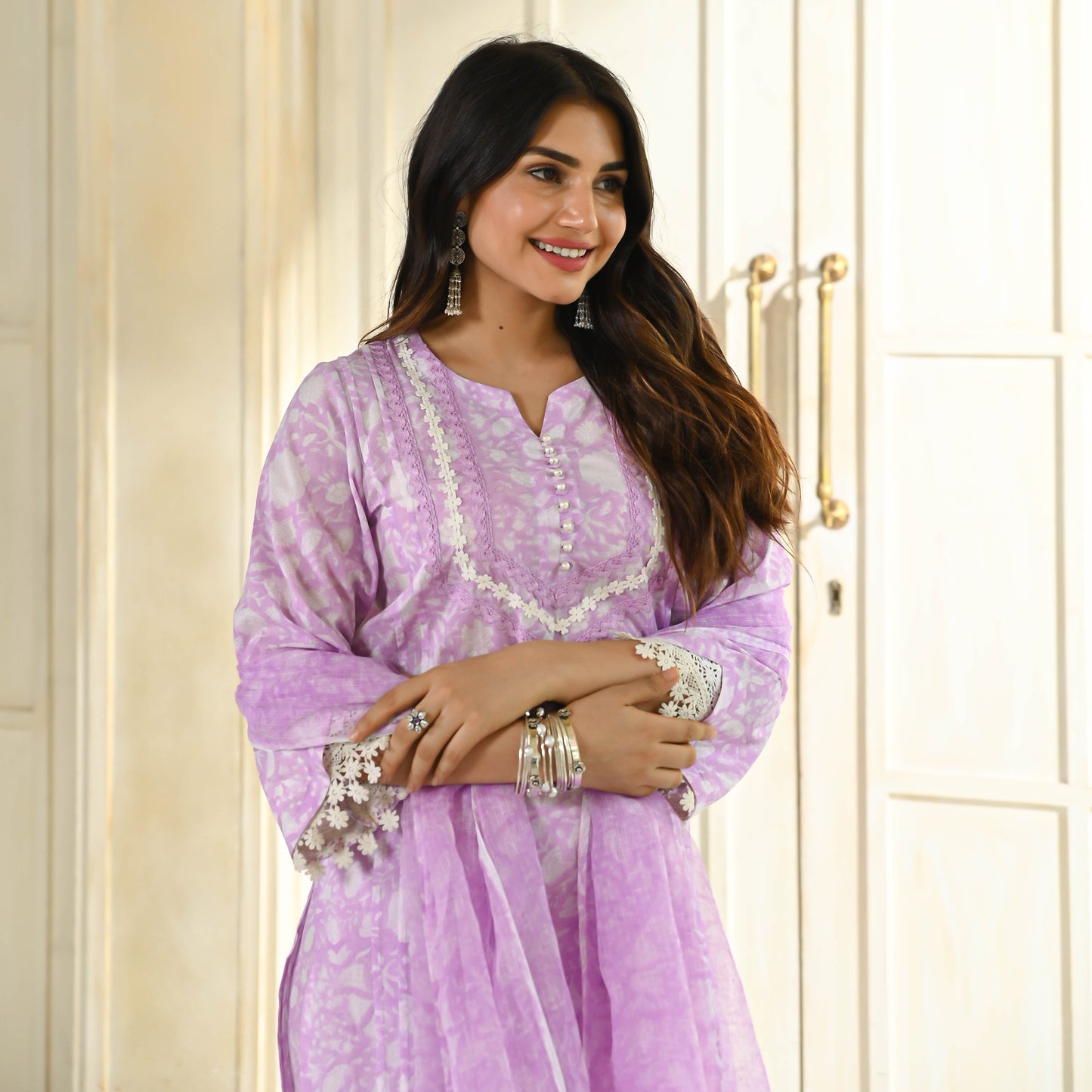 Sakhi Fashions Lavender Handblock Printed Suit Set