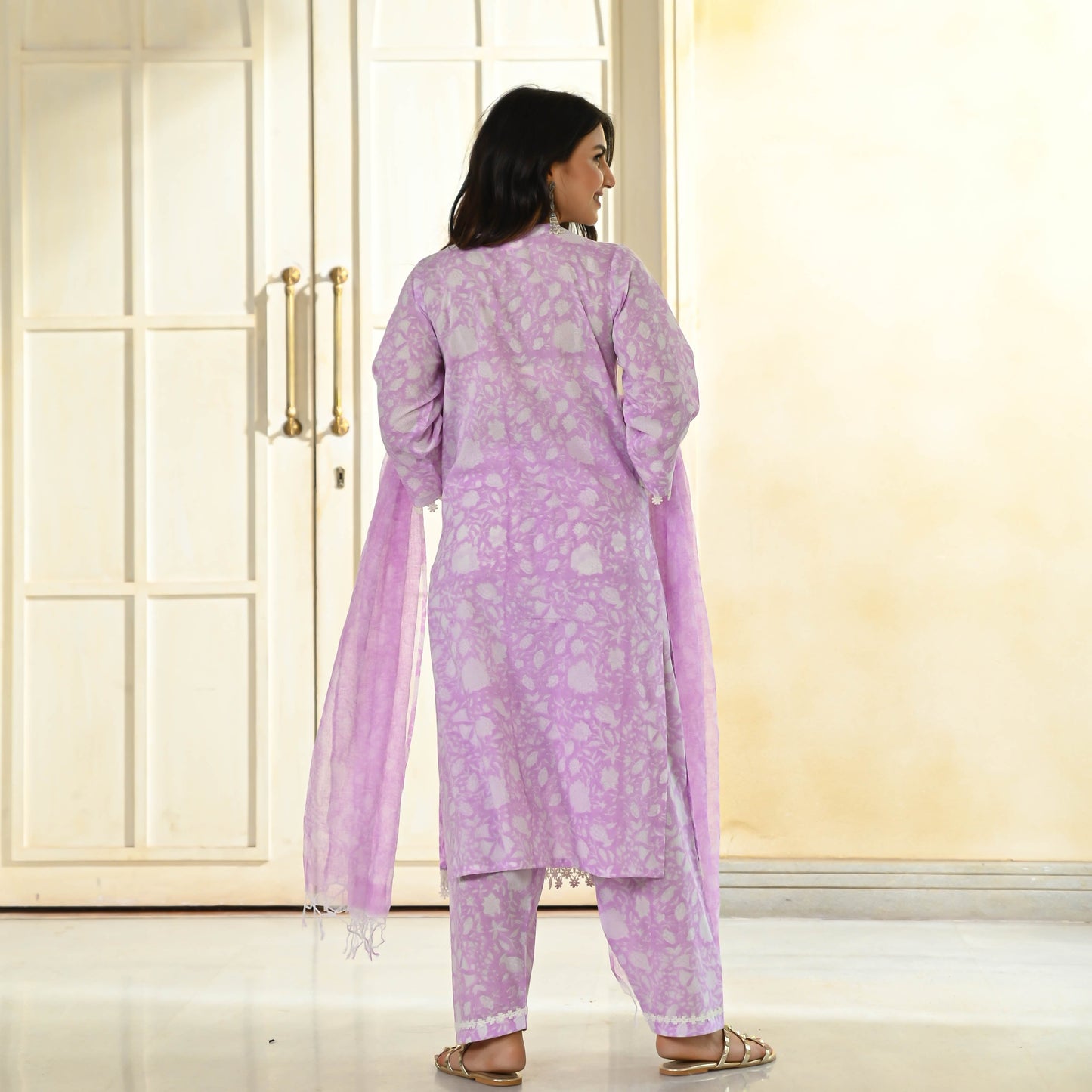 Sakhi Fashions Lavender Handblock Printed Suit Set