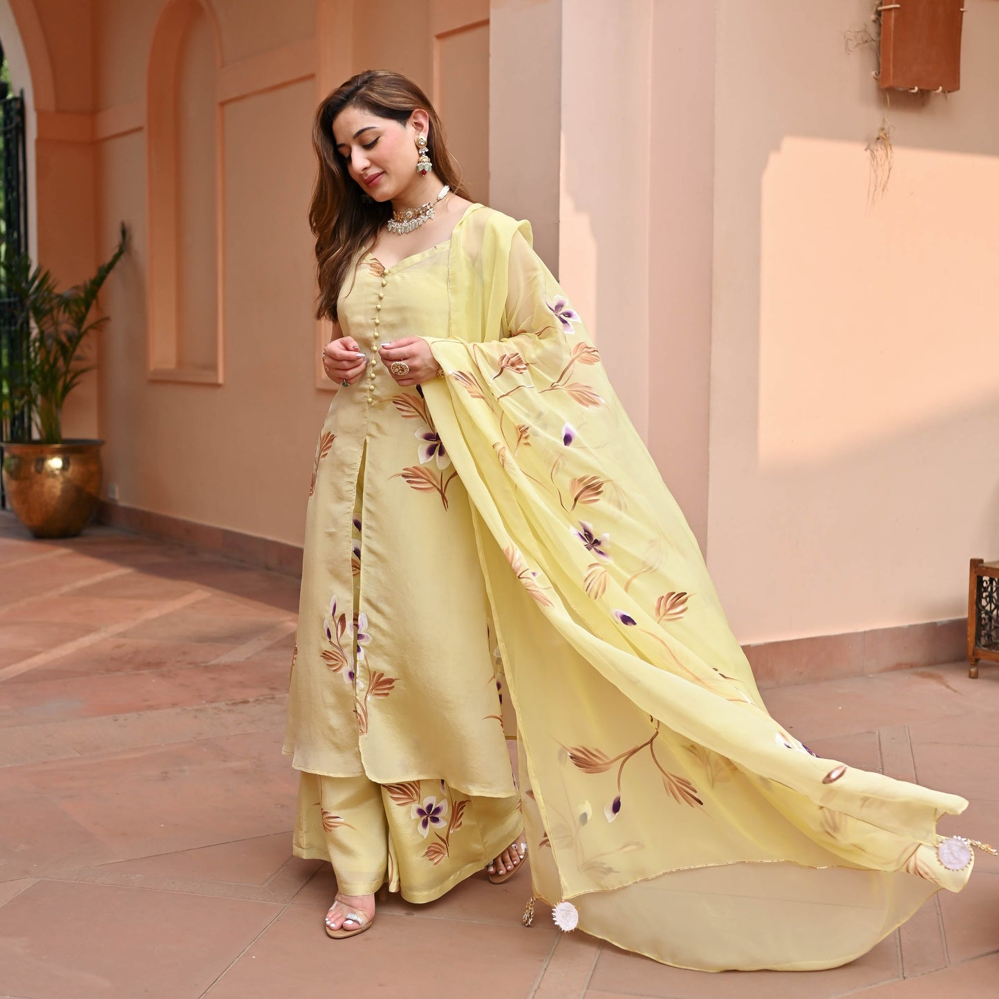 Light Yellow Tissue Silk Suit set