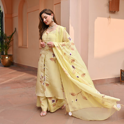 Light Yellow Tissue Silk Suit set