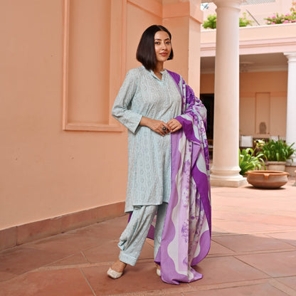 Blush Lilac Cotton Schiffli Suit Set