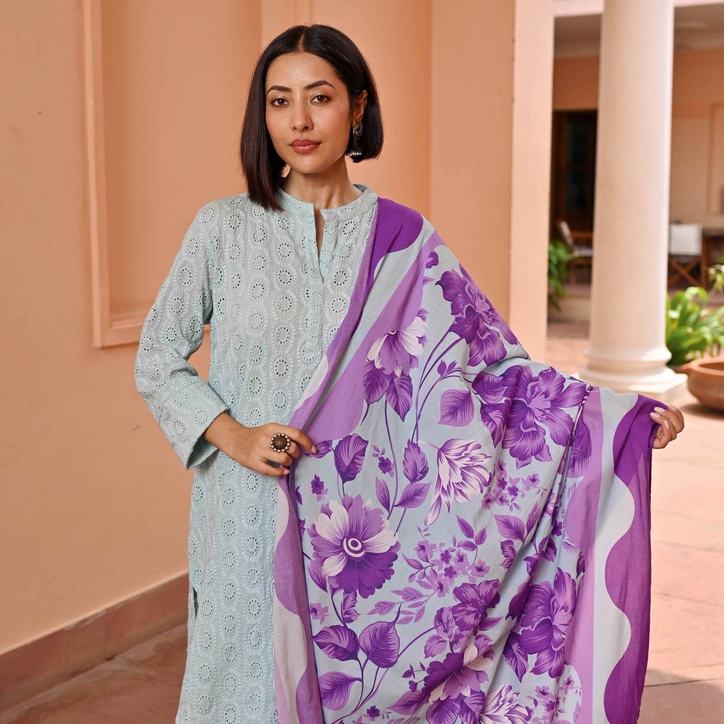 Blush Lilac Cotton Schiffli Suit Set