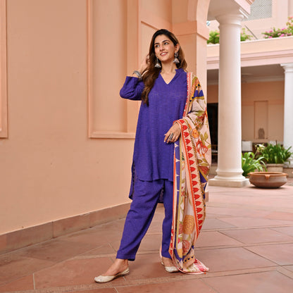 Purple Cotton Schiffli Suit Set