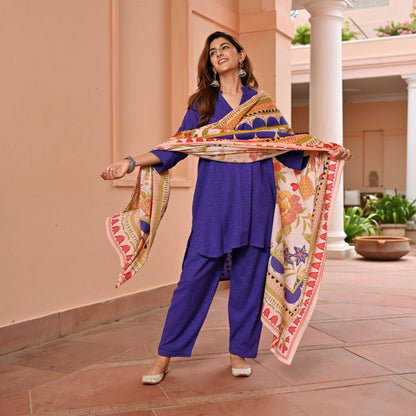 Purple Cotton Schiffli Suit Set
