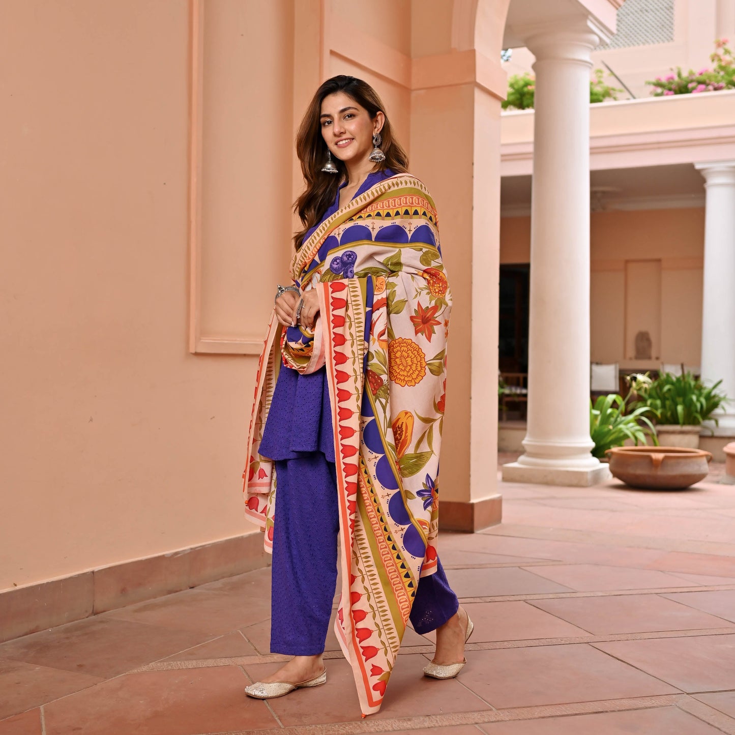 Purple Cotton Schiffli Suit Set