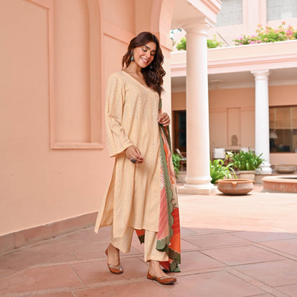 Cream Cotton Schiffli Suit Set