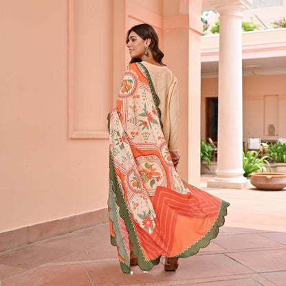 Cream Cotton Schiffli Suit Set