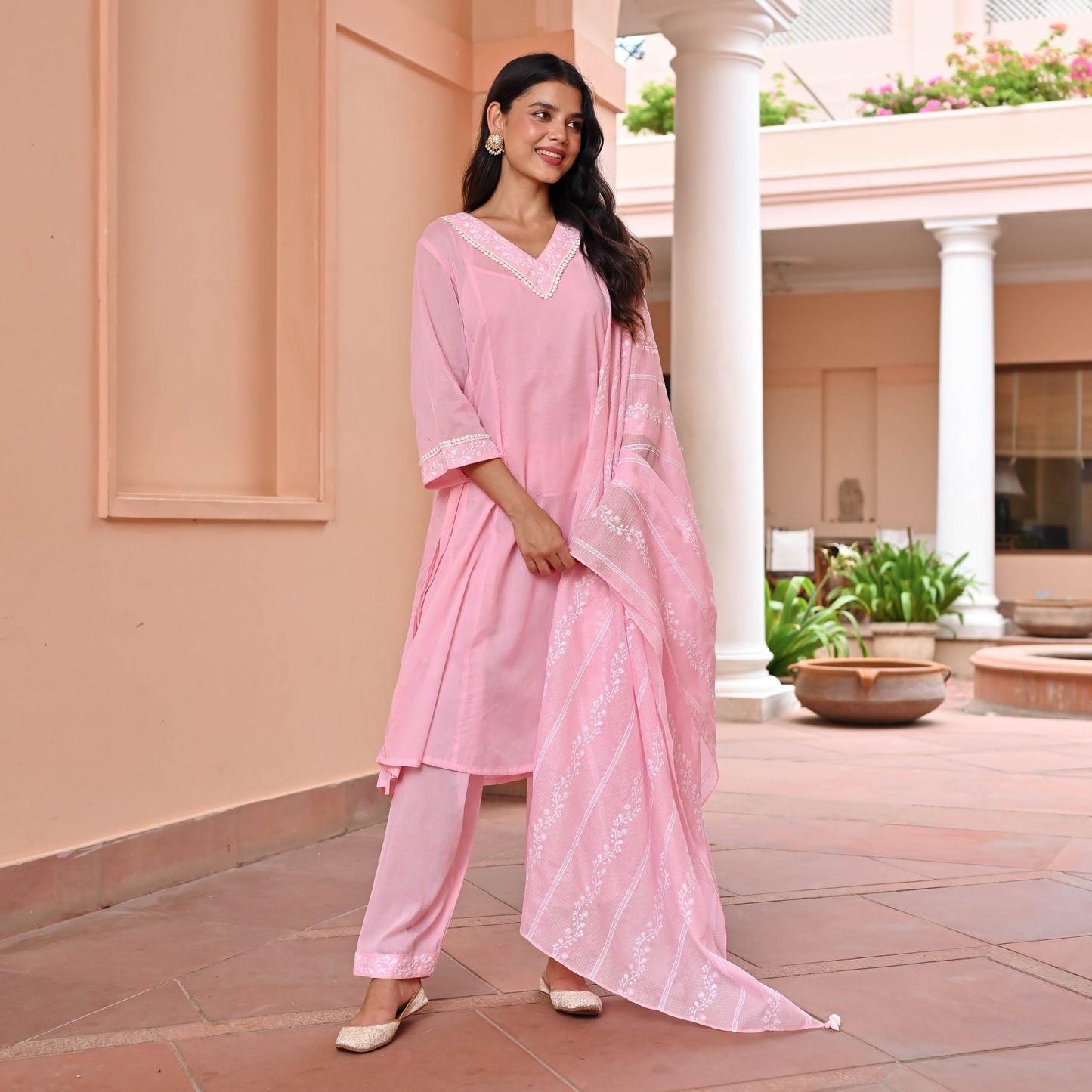 Blush Cotton Suit with Embroidery Dupatta