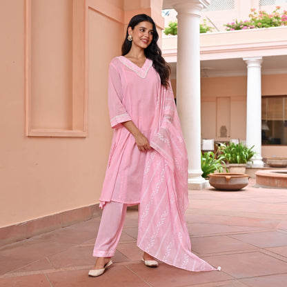 Blush Cotton Suit with Embroidery Dupatta