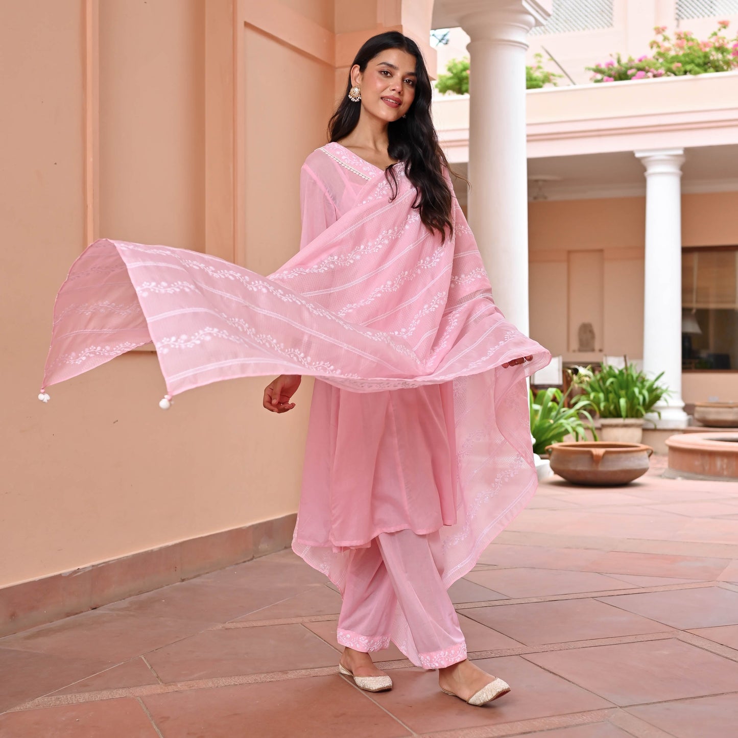 Blush Cotton Suit with Embroidery Dupatta