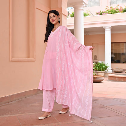 Blush Cotton Suit with Embroidery Dupatta