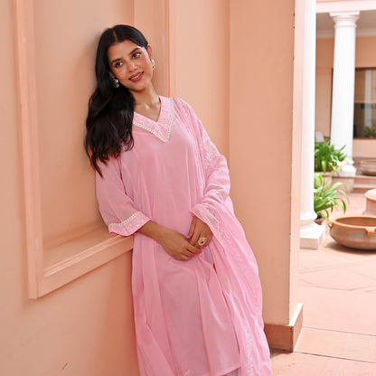 Blush Cotton Suit with Embroidery Dupatta
