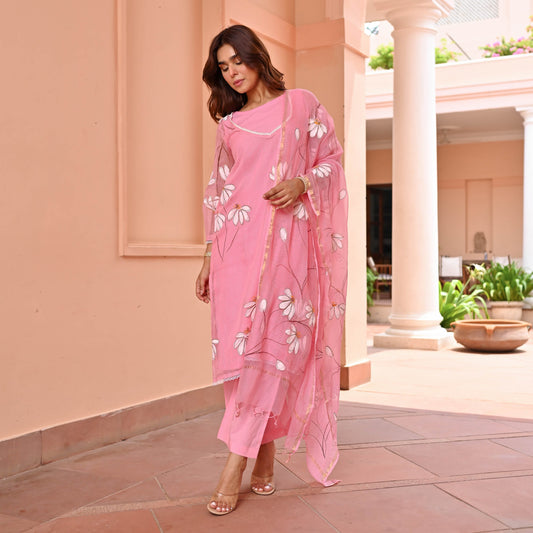 Pink Handpainted Doriya Suit Set