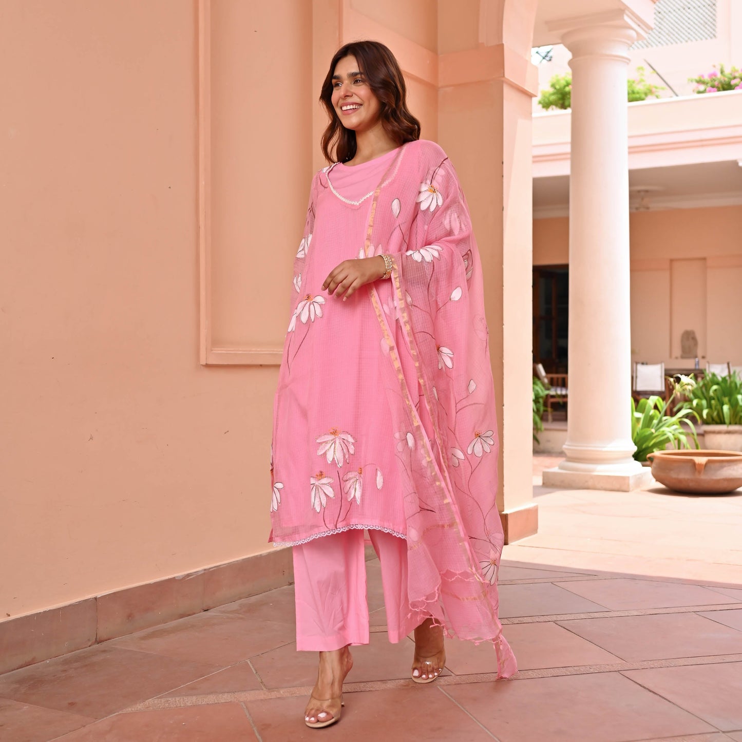 Pink Handpainted Doriya Suit Set