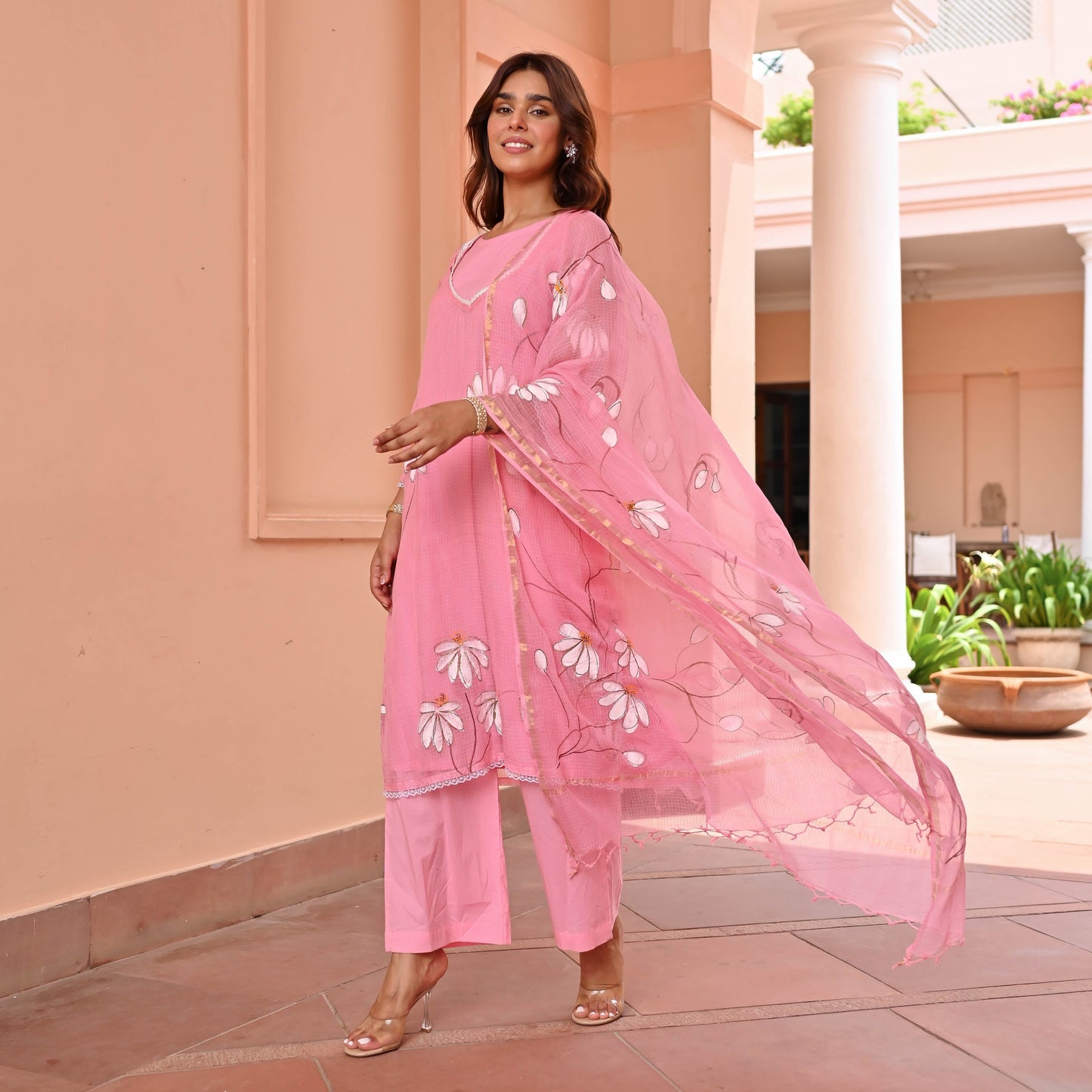 Pink Handpainted Doriya Suit Set
