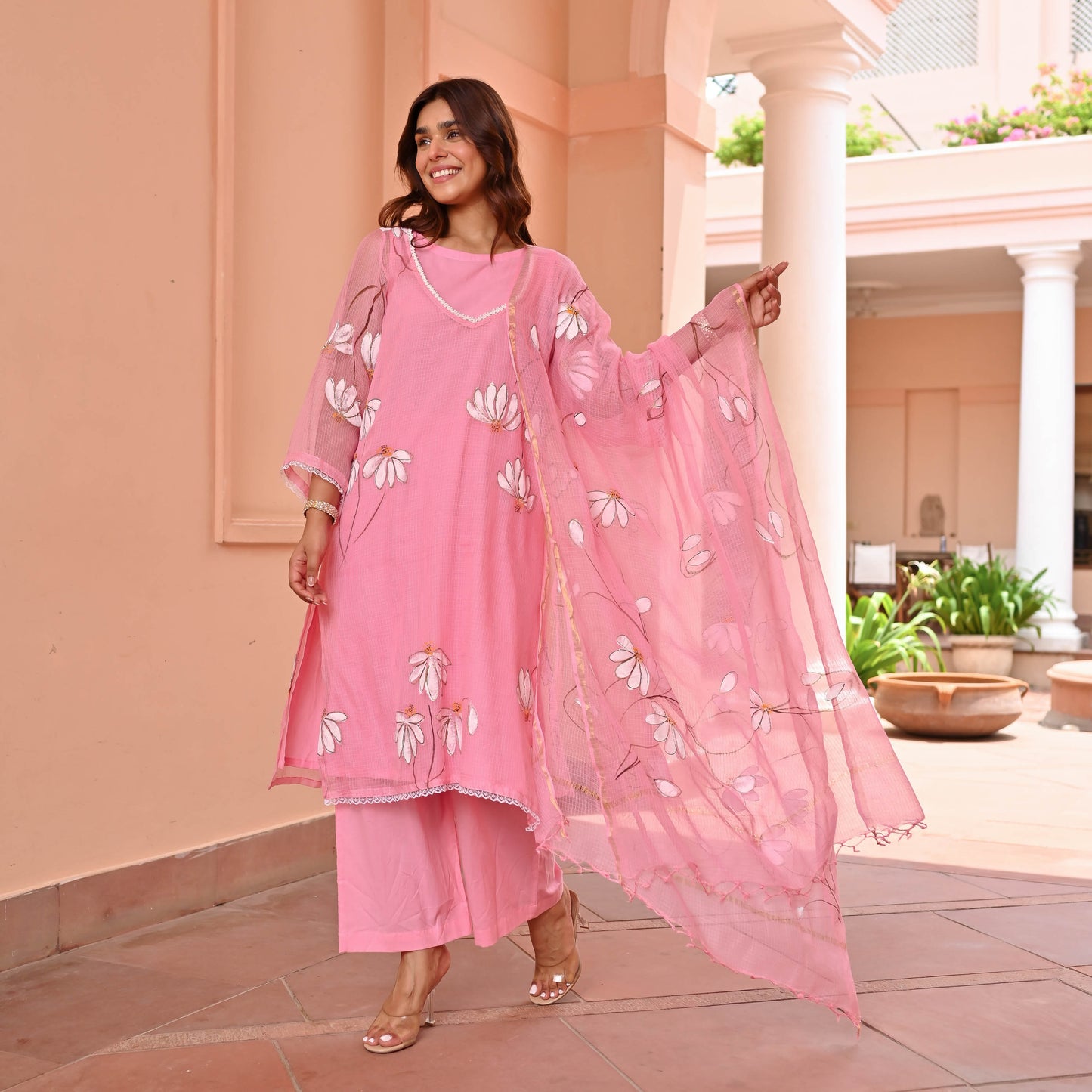 Pink Handpainted Doriya Suit Set