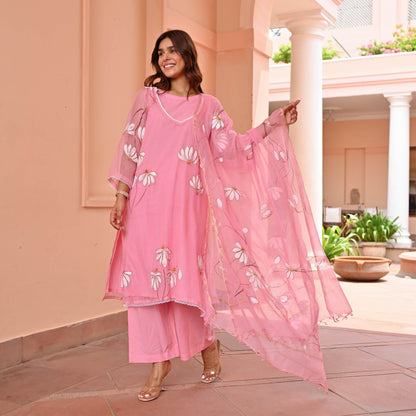 Pink Handpainted Doriya Suit Set
