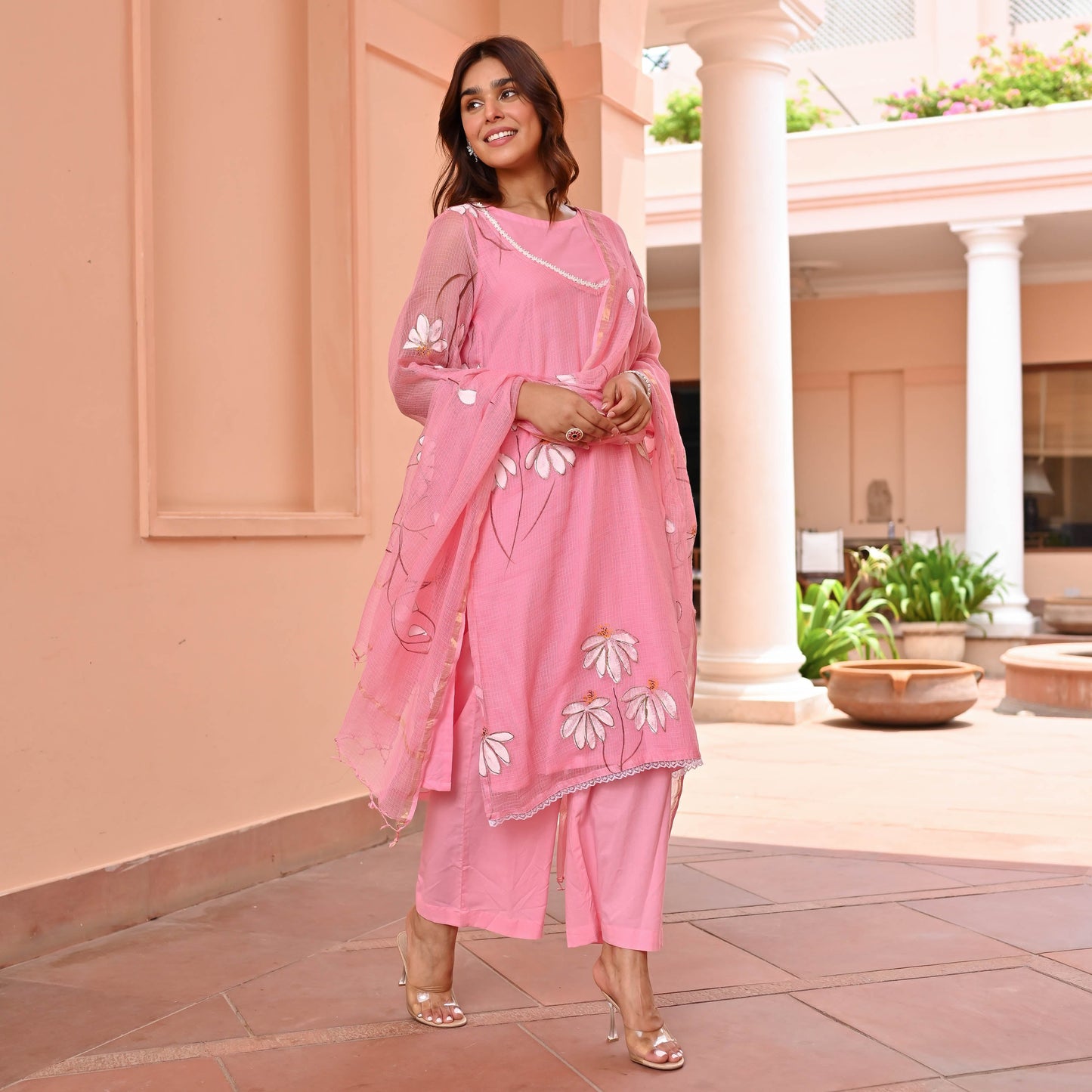 Pink Handpainted Doriya Suit Set