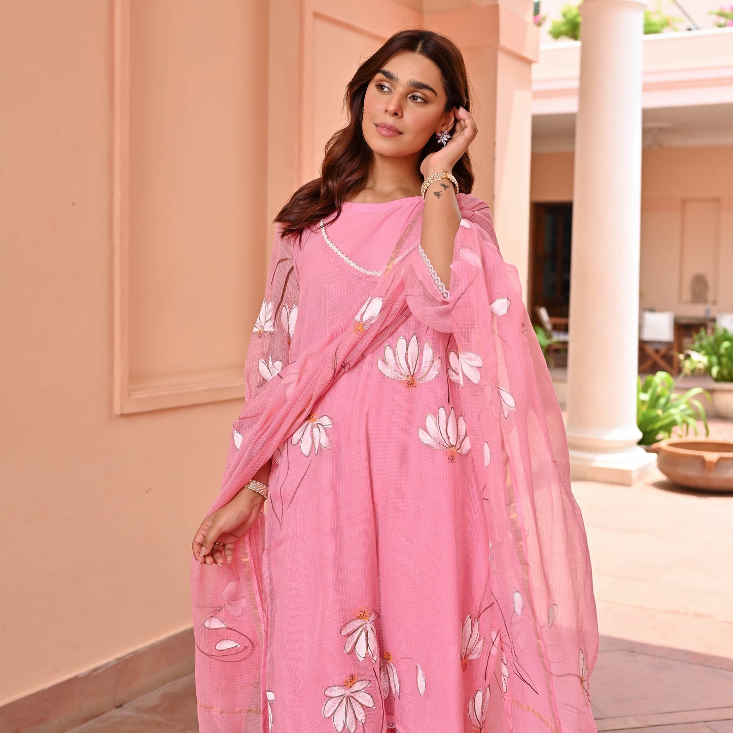 Pink Handpainted Doriya Suit Set