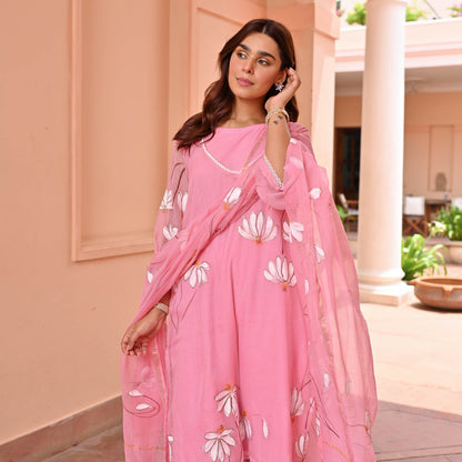 Pink Handpainted Doriya Suit Set